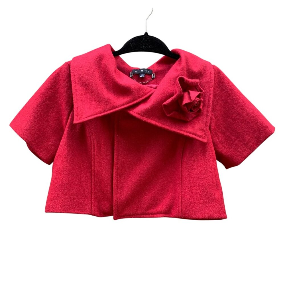 Dimri Red Wool Cropped Cape with Rose Womens Size Medium